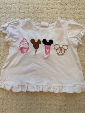 Girls White Ruffle Sleeve Tee Disney Snacks Tee